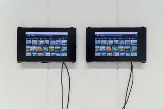 Installation view of one work of the series 'Will it appear, or will it represent forever?' shortly after startup with google search screenshot with the search term 'cezanne st victoire'