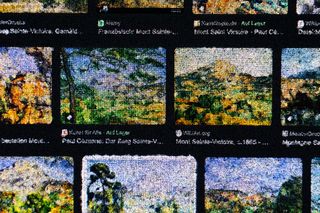 Close up of 'Will it appear, or will it represent forever?' screen with google search screenshot with the search term 'cezanne st victoire'